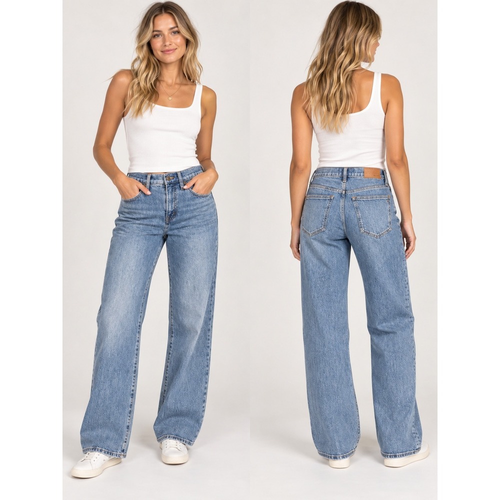 Madewell The Perfect Vintage Wide-Leg Jean Womens 26 Blue Medium Wash High Rise